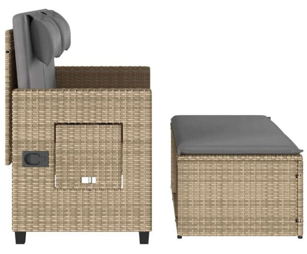 VidaXL bézs polyrattan dönthető kerti pad párnával