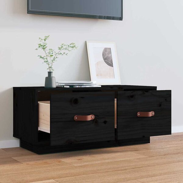 Fekete tömör fenyőfa TV-szekrény 80 x 34 x 35 cm