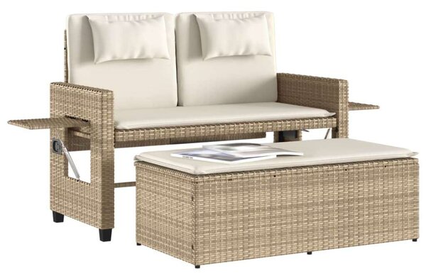VidaXL bézs polyrattan dönthető kerti pad párnával