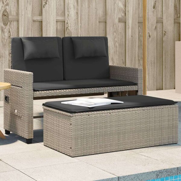 VidaXL világosszürke polyrattan dönthető kerti pad párnával