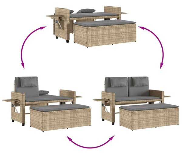 VidaXL bézs polyrattan dönthető kerti pad párnával