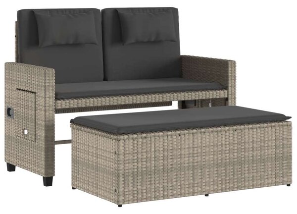 VidaXL világosszürke polyrattan dönthető kerti pad párnával