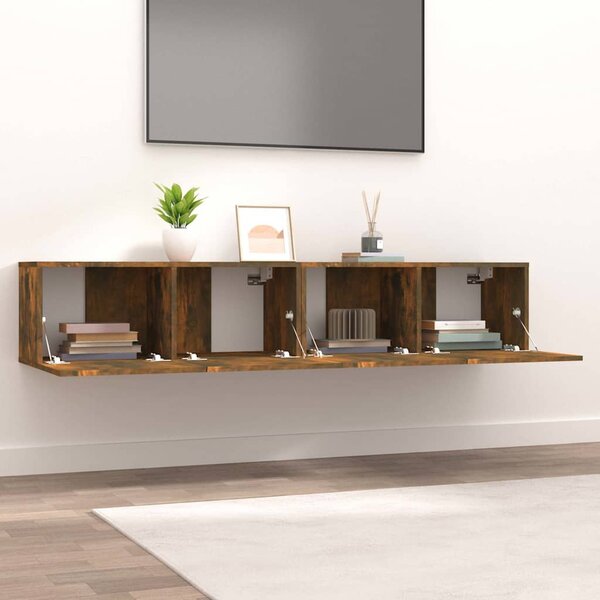 2 db füstös tölgy színű szerelt fa TV-szekrény 80 x 30 x 30 cm