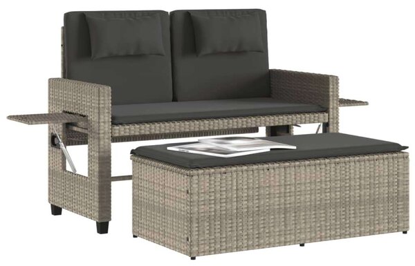 VidaXL világosszürke polyrattan dönthető kerti pad párnával