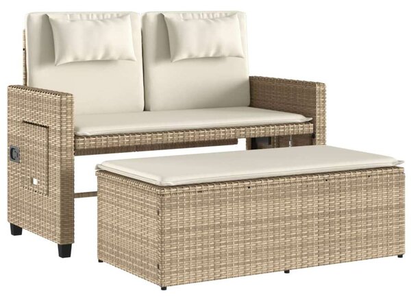 VidaXL bézs polyrattan dönthető kerti pad párnával