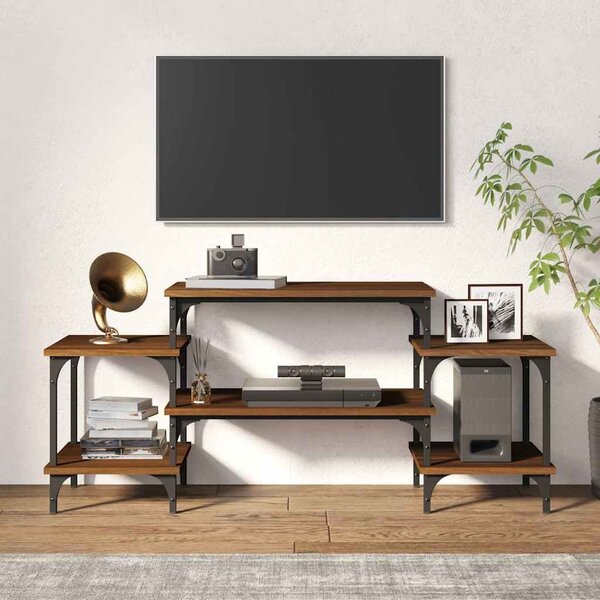 Barna tölgyszínű szerelt fa TV-szekrény 117 x 35 x 52 cm