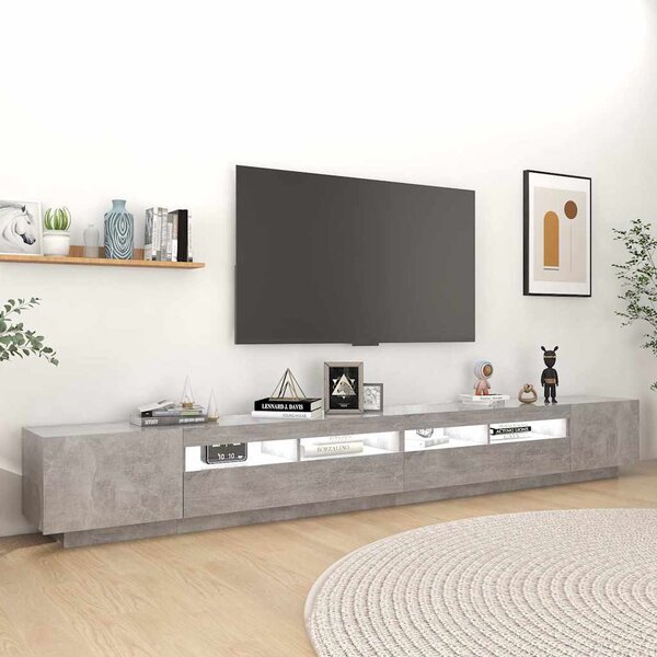 Betonszürke TV-szekrény LED-lámpákkal 300 x 35 x 40 cm