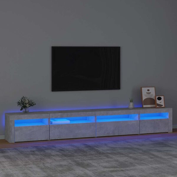 Betonszürke TV-szekrény LED lámpákkal 270x35x40 cm
