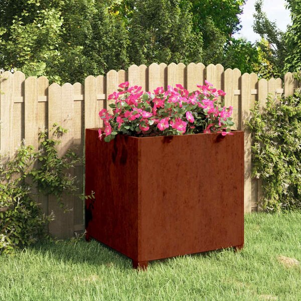 Rozsda színű corten acél növénytartó lábbal 50 x 50 x 50 cm