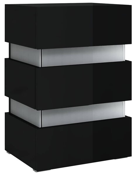 Magasfényű fekete szerelt fa LED-es éjjeliszekrény 45x35x67 cm