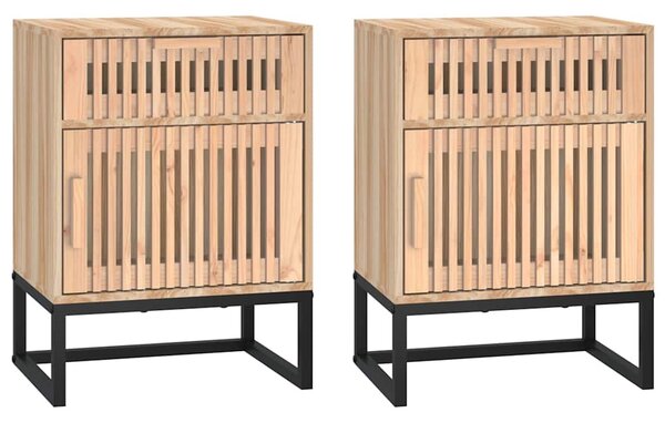 2 db szerelt fa és vas éjjeliszekrény 40x30x55,5 cm