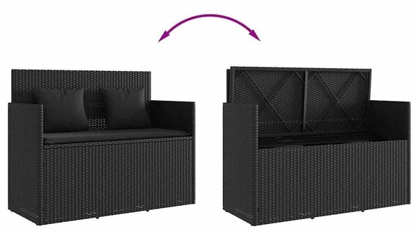VidaXL Kertbútor Pad - Fekete Polyrattan - Tárolóval - 120cm