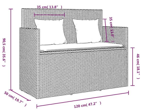VidaXL Kert Pad - Polyrattan - Bézs - 120cm