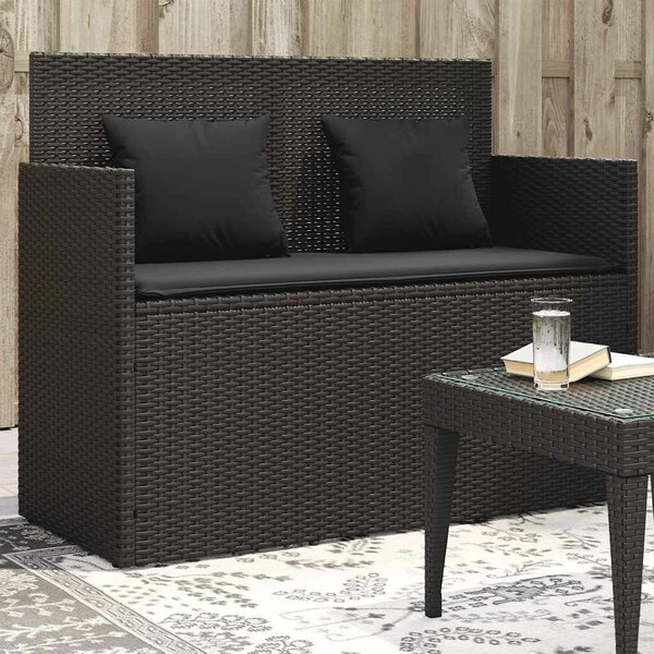 VidaXL Kertbútor Pad - Fekete Polyrattan - Tárolóval - 120cm