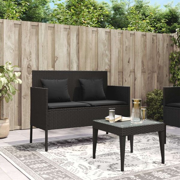 VidaXL Kertbútor Pad - Polyrattan - Fekete - Tárolóval - 113x61x87cm