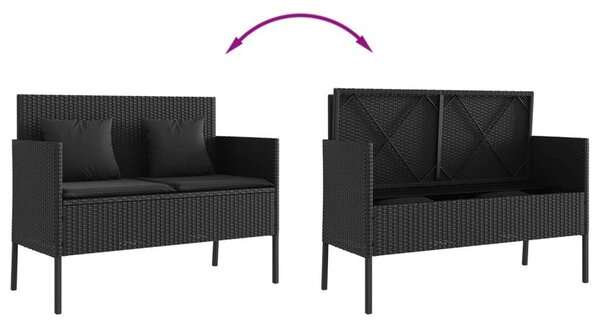 VidaXL Kertbútor Pad - Polyrattan - Fekete - Tárolóval - 113x61x87cm