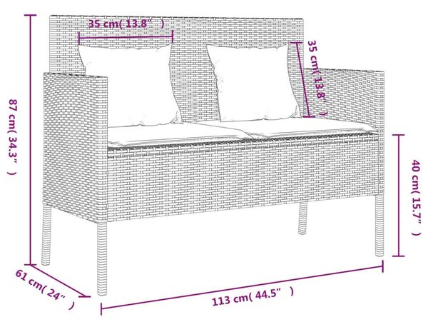 VidaXL Kertbútor Pad - Polyrattan - Fekete - Tárolóval - 113x61x87cm