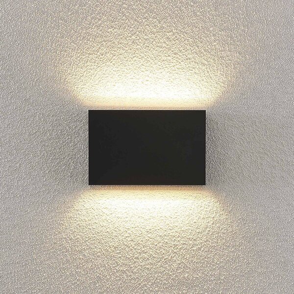 Lindby LED kültéri fali lámpa Jarte, 20cm, fel/le, szürke, IP65, Fekete, Műanyag, Modern