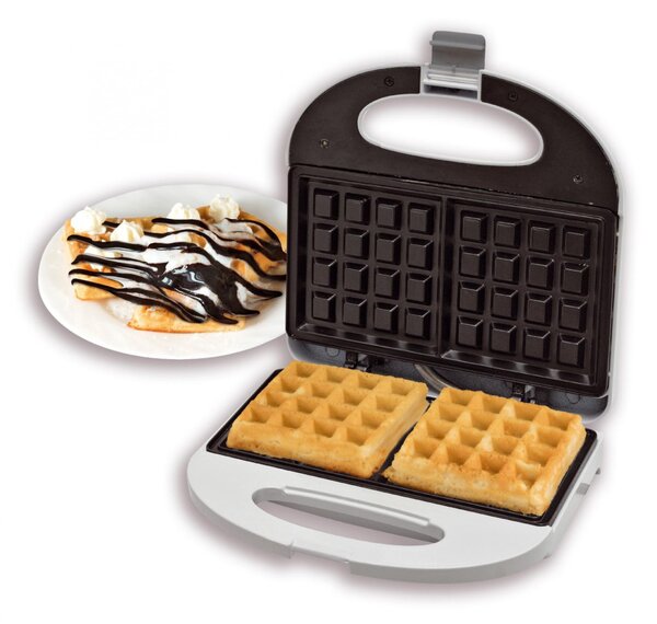HOME HG GS 21 gofrisütő, teljesítmény 750 W, tapadásmentes sütőfelület, egyszerre két gofri készíthető