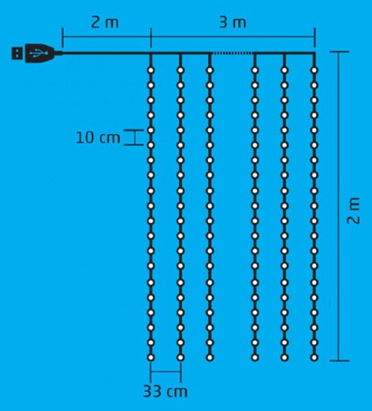 HOME MLF 200/WH micro LED-es fényfüggöny, 3x2 m / 200 db hidegfehér micro LED, 8 fényprogram, távirányító, USB csatlakozó, beltéri kivitel
