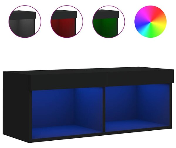 Fekete TV-szekrény LED-világítással 80 x 30 x 30 cm