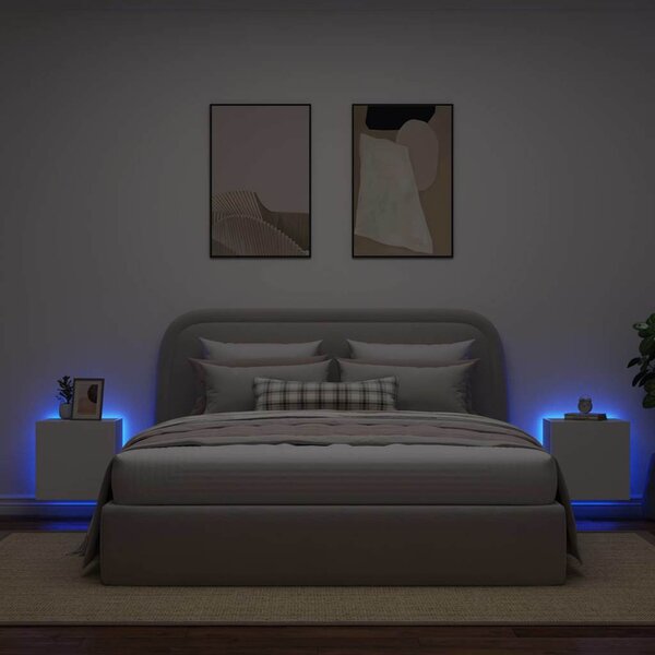 2 db fehér falra szerelhető TV-szekrény LED-ekkel 40,5x35x40 cm
