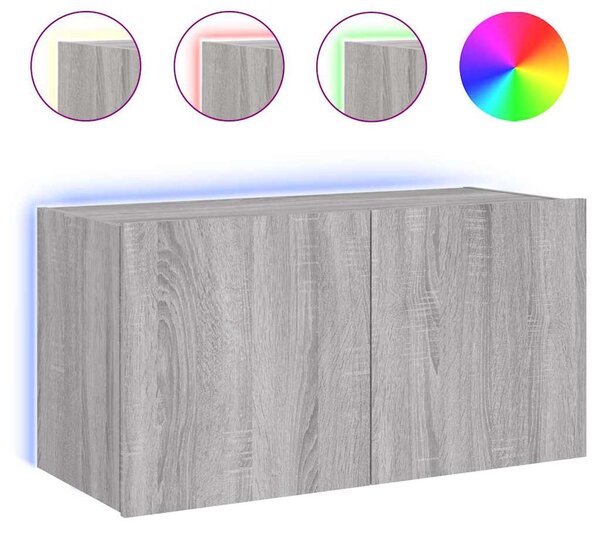 Szürke sonoma színű fali TV-szekrény LED-del 80x35x41 cm