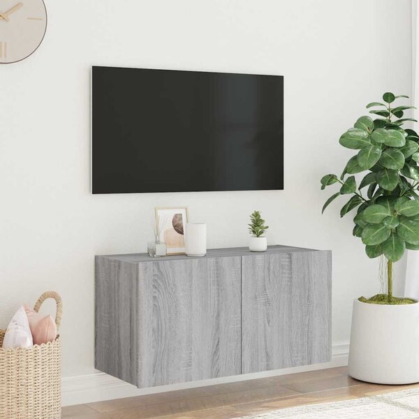 Szürke sonoma színű fali TV-szekrény LED-del 80x35x41 cm
