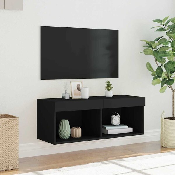 Fekete TV-szekrény LED-világítással 80 x 30 x 30 cm