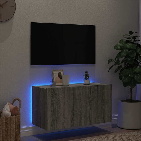 Szürke sonoma színű fali TV-szekrény LED-del 80x35x41 cm