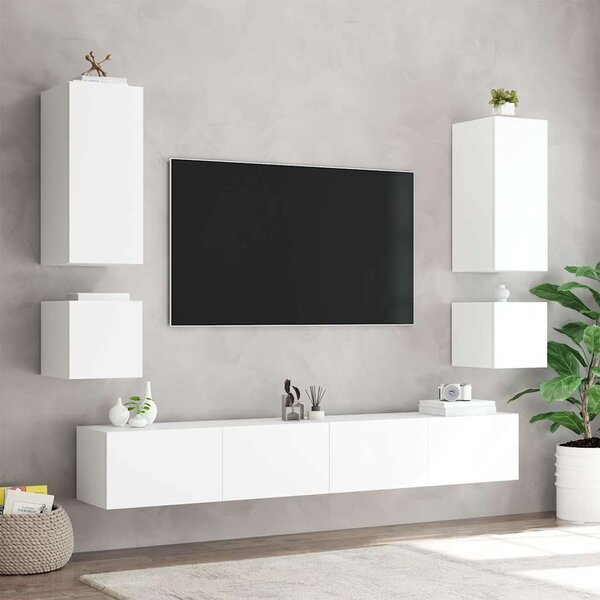 2 db fehér falra szerelhető TV-szekrény LED-ekkel 40,5x35x40 cm