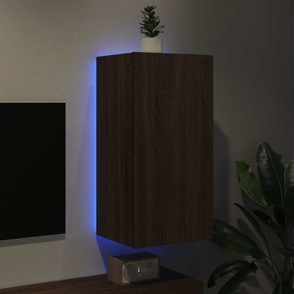 Barna tölgyszínű fali TV-szekrény LED-del 40,5x35x80 cm