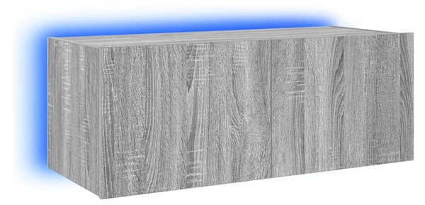 Szürke sonoma színű fali TV-szekrény LED-del 80x35x31 cm