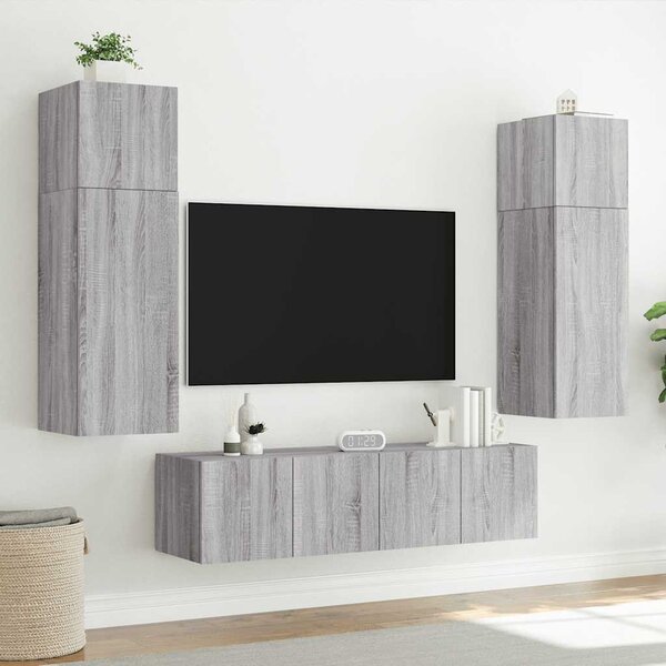 Szürke sonoma színű fali TV-szekrény LED-del 80x35x31 cm