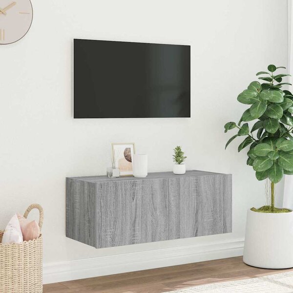 Szürke sonoma színű fali TV-szekrény LED-del 80x35x31 cm