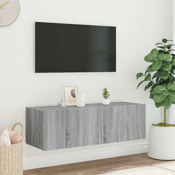 Szürke sonoma színű fali TV-szekrény LED-ekkel 100 x 35 x 31 cm