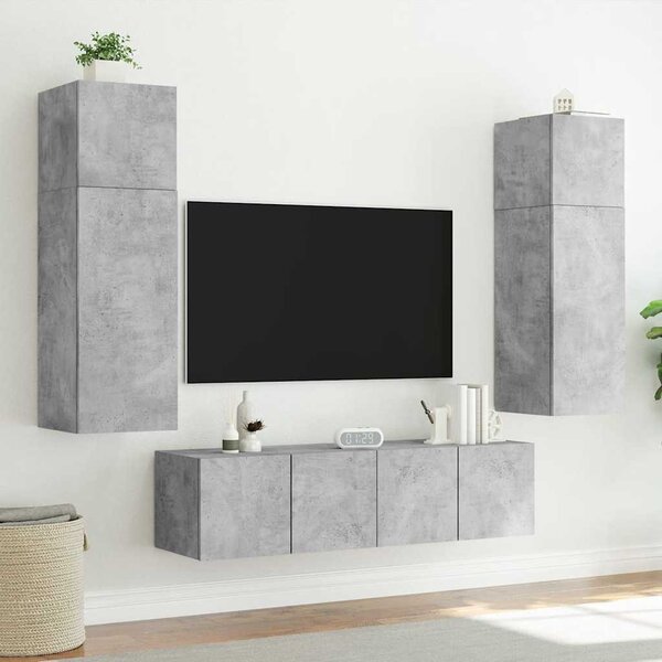 2 db betonszürke fali TV-szekrény LED-del 60x35x41 cm