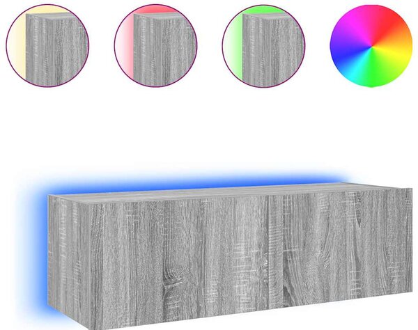 Szürke sonoma színű fali TV-szekrény LED-ekkel 100 x 35 x 31 cm