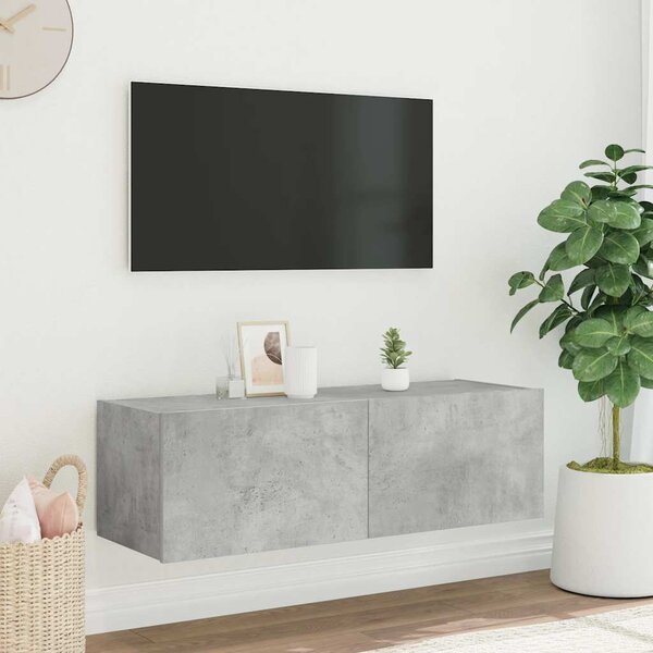 Betonszürke fali TV-szekrény LED-világítással 100 x 35 x 31 cm