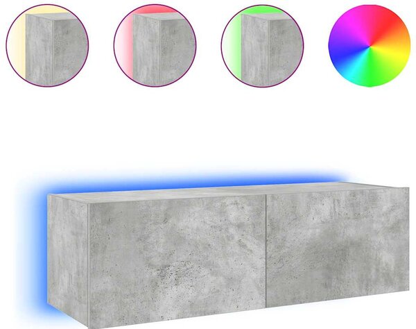 Betonszürke fali TV-szekrény LED-világítással 100 x 35 x 31 cm