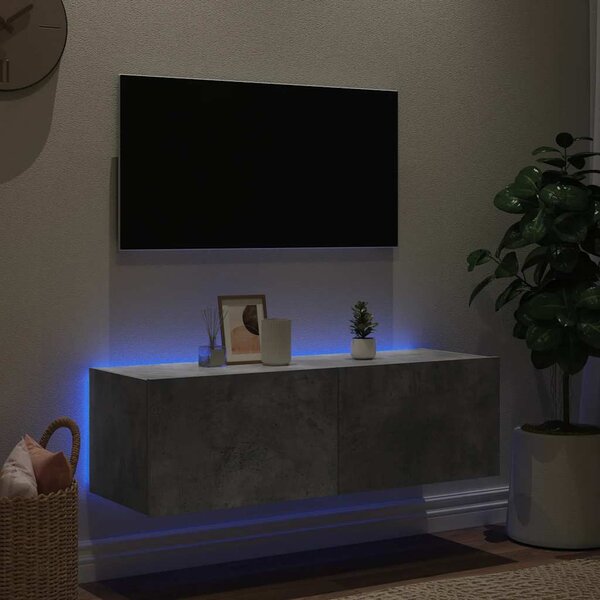 Betonszürke fali TV-szekrény LED-világítással 100 x 35 x 31 cm
