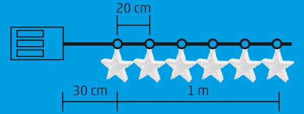 HOME MRLC 6/S LED-es tükördísz fényfüzér, 1 m / 72 db hidegfehér LED, alagúthatású csillagdísszel, állófényű, átlátszó vezeték, elemes, beltéri kivitel