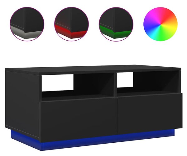 Fekete dohányzóasztal LED-lámpákkal 90x49x40 cm