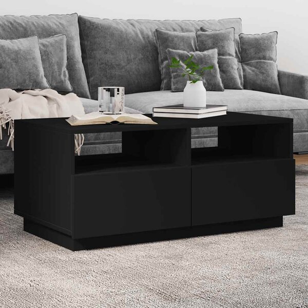 Fekete dohányzóasztal LED-lámpákkal 90x49x40 cm