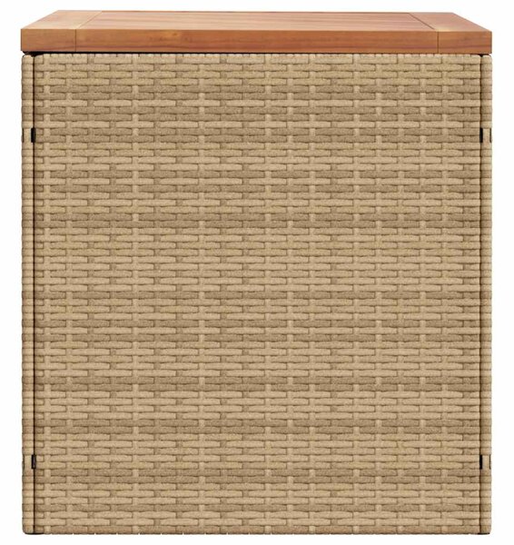 Bézs polyrattan és akácfa kerti tárolóláda 110 x 50 x 54 cm