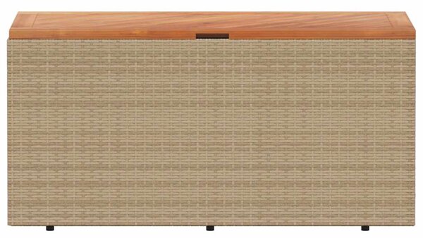 Bézs polyrattan és akácfa kerti tárolóláda 110 x 50 x 54 cm