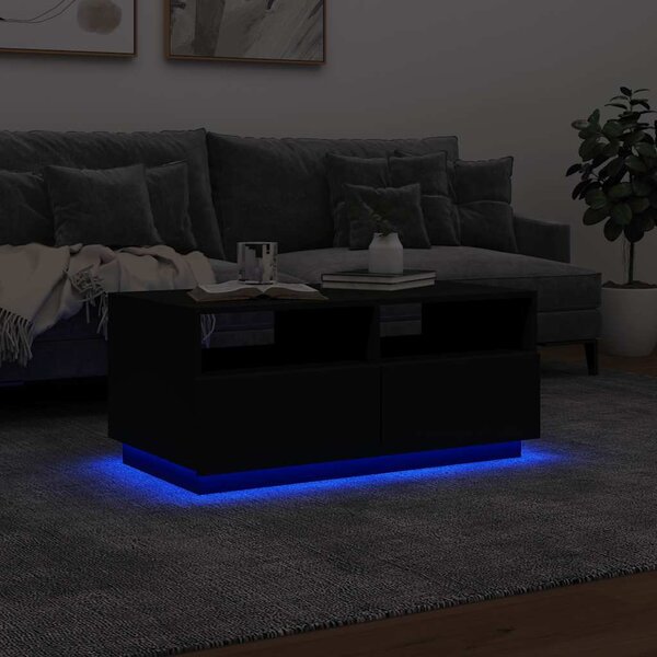 Fekete dohányzóasztal LED-lámpákkal 90x49x40 cm