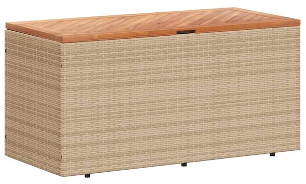 Bézs polyrattan és akácfa kerti tárolóláda 110 x 50 x 54 cm