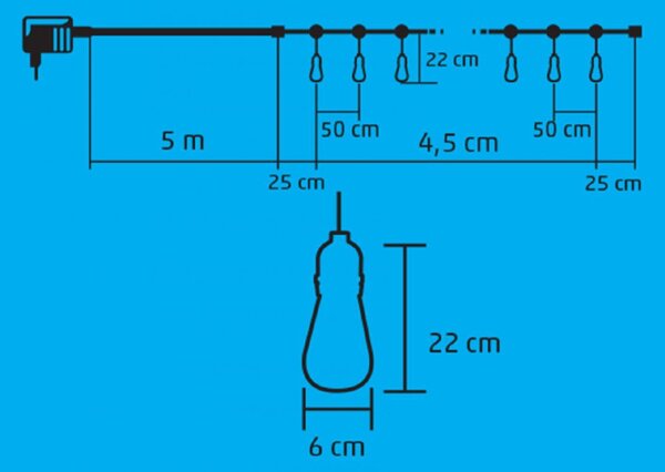 HOME LPL 10 PAPAYA filament LED-es fényfüzér, 4,5 m / 10 db melegfehér filament LED, víztiszta búra, sorolható, fekete gumivezeték, adapter, kül- és beltéri kivitel