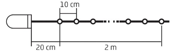 HOME MLF 26/WH micro LED-es fényfüzér, 2 m / 20 db hidegfehér micro LED, állófényű, átlátszó vezeték, időzíthető, gombelemes, lapos elemtartó, beltéri kivitel